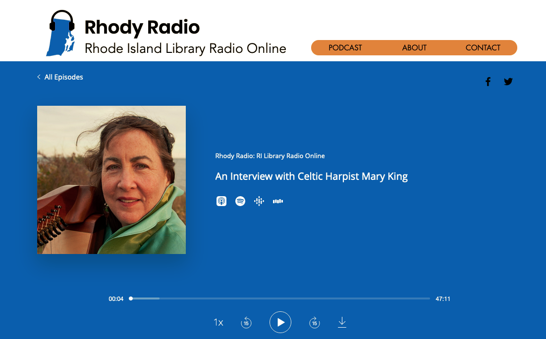 Hear Rhode Island Celtic harpist Mary King play the  traditional Irish tunes she grew up with. Learn about her family in  Ireland, and find out about the musicians she’s worked with and known.